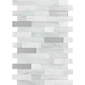 White Carrara & Glass Random Linear - stone tile